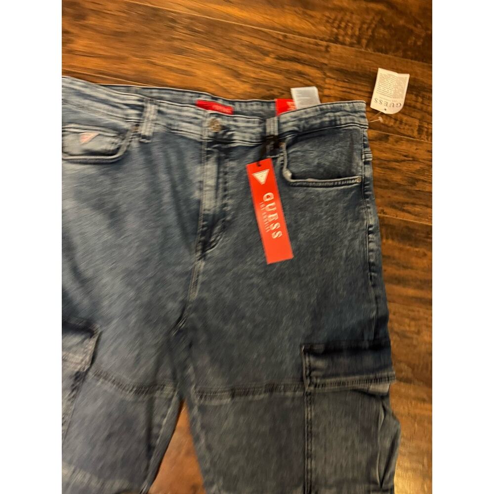 GUESS Jeans Mens 36x30 Mateo Cargo Pants Stretch Medium Wash Denim Blue NWT - Picture 8 of 13